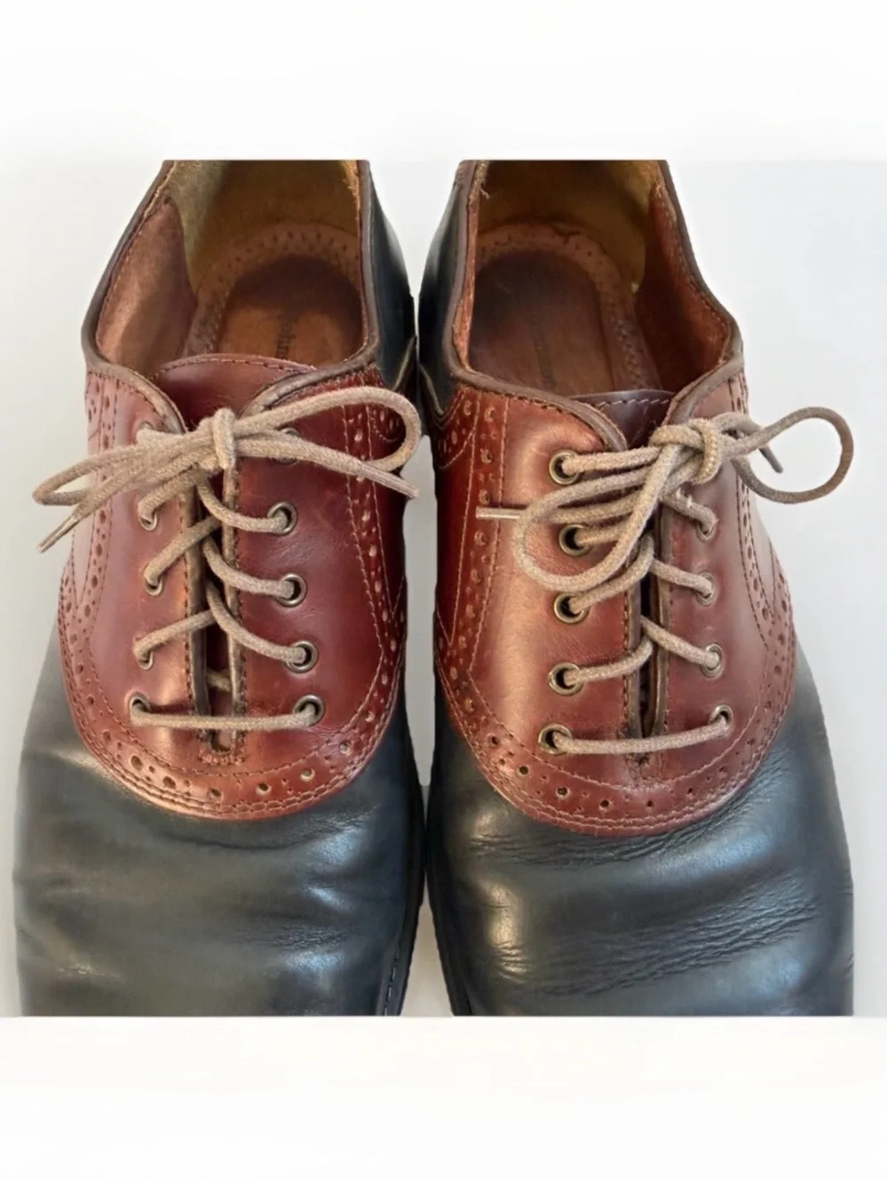 Johnston & Murphy Men’s 9M Brennan Spectator Saddle Shoes Brown Black Leather